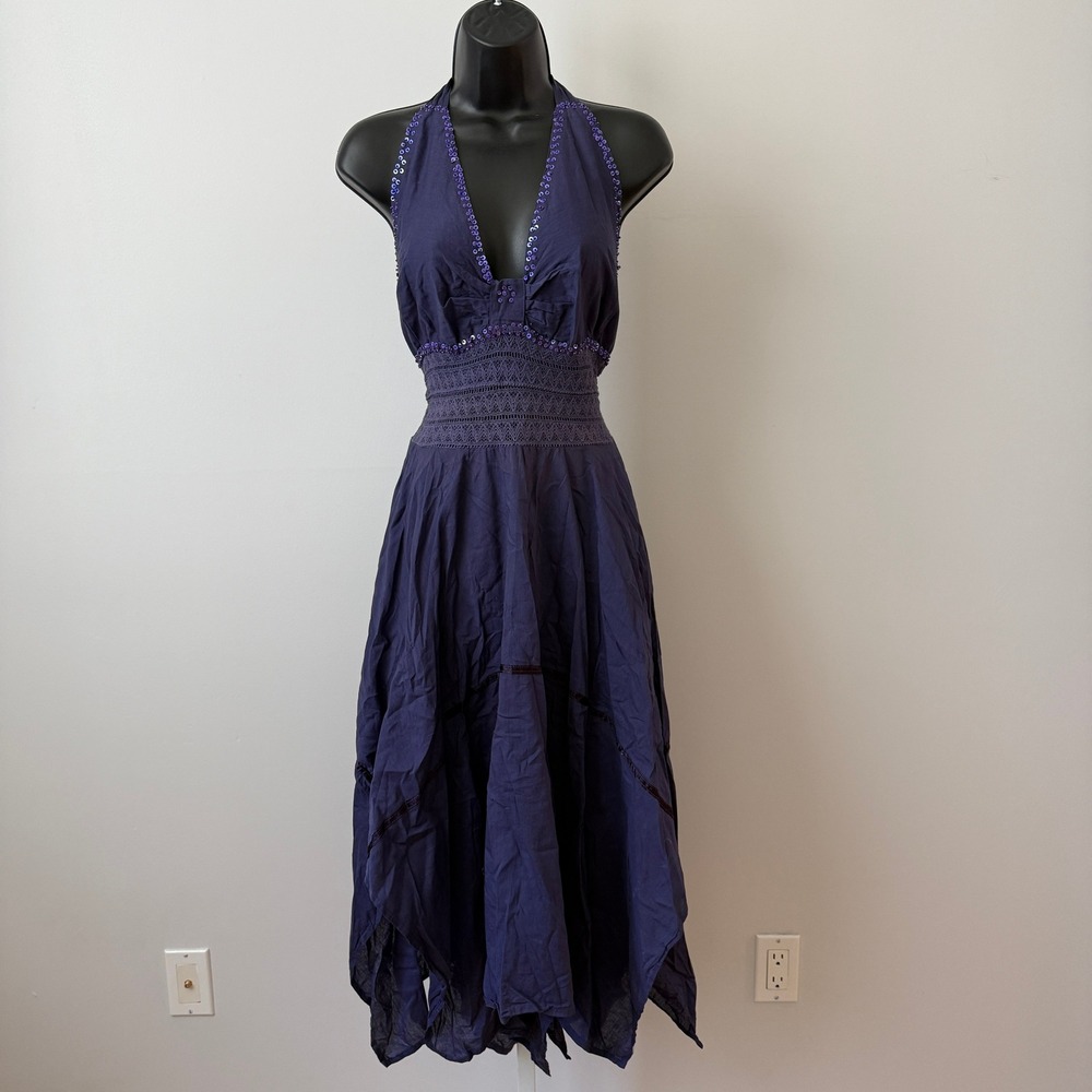Shoreline Cotton Boho Beachy Relaxed Fairy Ethereal Halter Handkerchief Dress OS